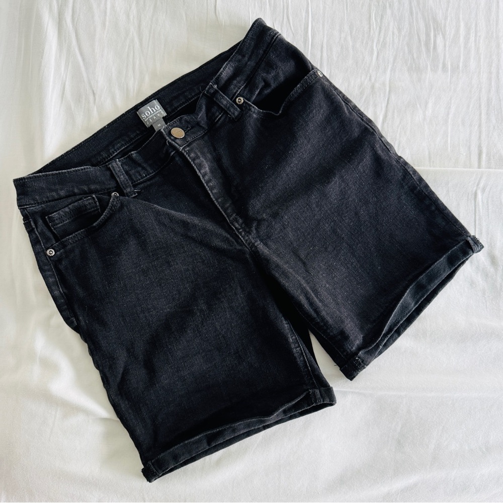 New York & Company Soho Denim Bermuda Shorts Black Size 10 | High Rise 5 Pocket